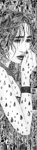 Free dark romance bookmark featuring a lady in the rain with a white-toned aesthetic